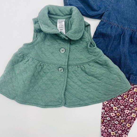 Carters Just One You Baby Girls 3 Months 3 Piece Pant Set with Vest Floral 1814 - Picture 2 of 6